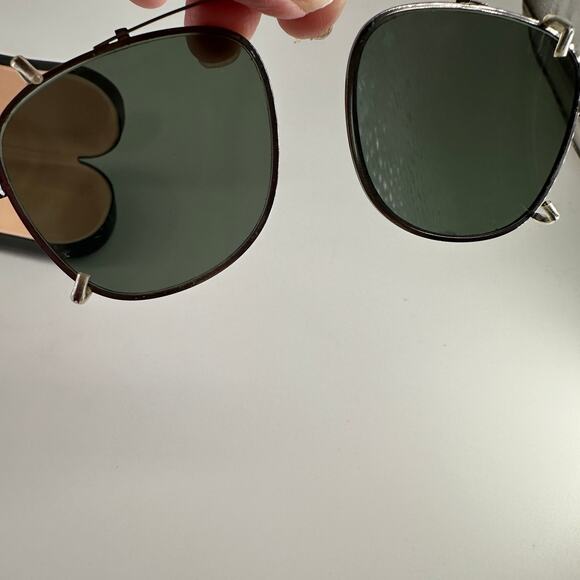 Retro Clip-On Aviator Sunglasses Vintage 90s Green Lens Metal Frame with Case - Picture 4 of 6